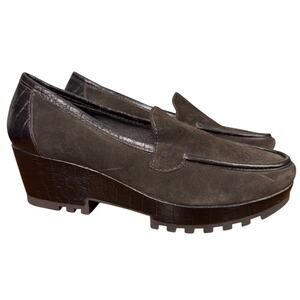 Donald J Pliner Riza Womens Brown Wedge Suede Leather Slip On Shoes Loafers 8.5